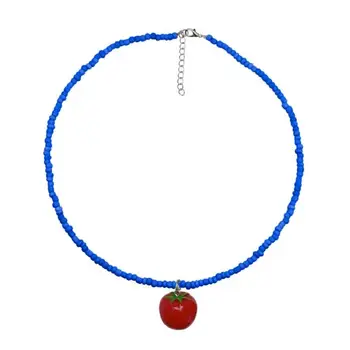 Симпатичное акриловое ожерелье из помидорных бусин регулируемой длины, модное богемное колье-цепочка на ключицы, украшенное бисером, ювелирные изделия для женщин