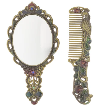 Винтажный зеркальный гребень с металлической декоративной ручной маленькой женской ручкой Woman