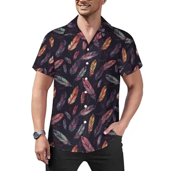 Яркая повседневная рубашка с перьями и животным принтом, свободная рубашка для отпуска, Летние ретро-блузки с короткими рукавами, дизайнерская одежда оверсайз