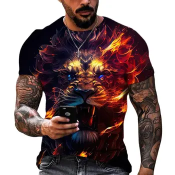 Мужская футболка с 3D принтом льва в стиле Харадзюку, летний тренд в стиле хип-хоп, винтажная одежда, повседневный пуловер оверсайз с круглым вырезом, топы с животным рисунком