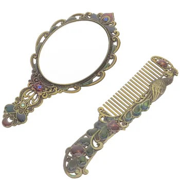 Винтажный зеркальный гребень с металлической декоративной ручной маленькой женской ручкой Woman