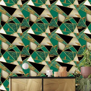 3D Геометрические обои Ktv Обои с позолотой Современный Дизайн Полосы Треугольники Узор Спальня Гостиная Домашний декор