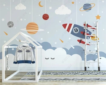Обои Beibehang на заказ, Новое скандинавское животное, Астронавт, Космическая планета, ракета, Фоновые обои для детской комнаты