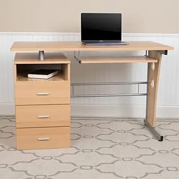 Письменный стол из клена с подставкой из трех ящиков и выдвижным лотком для клавиатуры