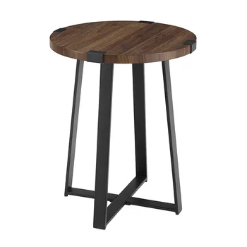 Круглый приставной столик в деревенском стиле из дерева и металла