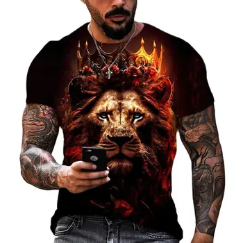 Мужская футболка с 3D принтом льва в стиле Харадзюку, летний тренд в стиле хип-хоп, винтажная одежда, повседневный пуловер оверсайз с круглым вырезом, топы с животным рисунком