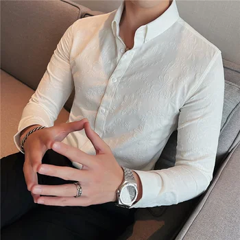 Рубашка с принтом 2024 года, Весенняя брендовая мужская одежда в полоску с длинными рукавами, Клубный Выпускной, Тонкая уличная одежда S-4XL