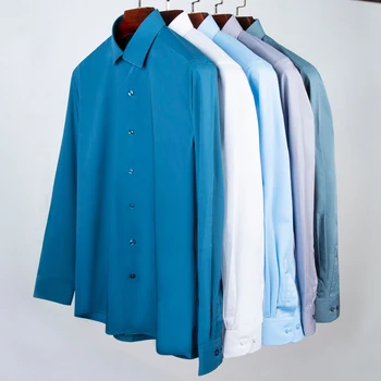 Мужские рубашки с длинным рукавом, устойчивые к морщинам, простые в уходе, без кармана, удобные офисные рубашки обычного покроя из бамбукового волокна