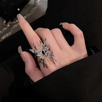 Панк-Нерегулярные кольца с бабочками для женщин, серьги-бабочки из жидкого металла, эстетичные ювелирные изделия Egirl, открытые кольца с насекомыми в готическом стиле