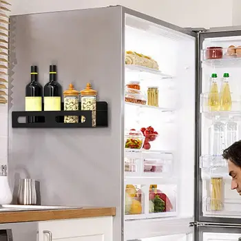Магнитный Стеллаж Для Специй В Холодильнике Компактный Кухонный Органайзер Для Специй Магнитный Держатель Полки В Холодильнике С 2 Крючками Стеллаж Для Хранения Приправ