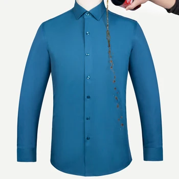Мужские рубашки с длинным рукавом, устойчивые к морщинам, простые в уходе, без кармана, удобные офисные рубашки обычного покроя из бамбукового волокна