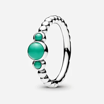 Серебро S925 Пробы Великолепное кольцо из стерлингового серебра с зеленым бирюзовым камнем для женщин