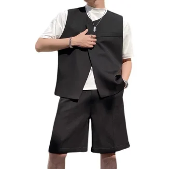 Комплекты из 2 предметов для мужчин, нерегулярный костюм с коротким рукавом, летняя повседневная одежда, Корейская модная уличная одежда, легкая дышащая одежда