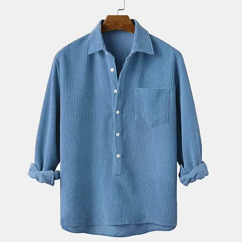Весна Осень 2023, мужские рубашки, повседневная полосатая рубашка с лацканами, рубашка с длинным рукавом, свободная рубашка для мужчин