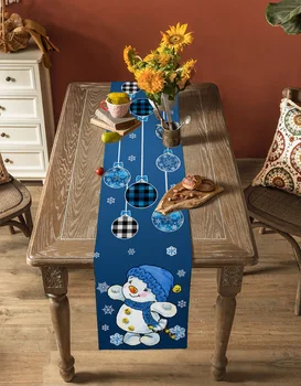 Рождественский Синий Снеговик со Снежинками, декор для дома, столовой, Скатерть, Бегунки для стола для свадебной Рождественской вечеринки