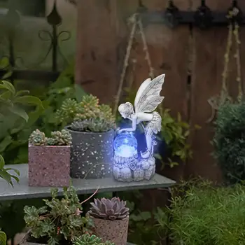 Статуэтка садового ангела, статуэтка декоративного Ангела из смолы со светодиодной подсветкой, декоративное искусство, Садовый декор, подарок на новоселье