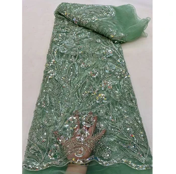 Высококачественная свадебная Французская кружевная ткань, Тюль, Тяжелая вышивка бисером, Блестящая для женского вечернего платья Allure
