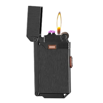 Индивидуальная креативная зарядная зажигалка с двойной дугой, креативная зажигалка USB двойного назначения, высококачественная подарочная газовая зажигалка на колесиках