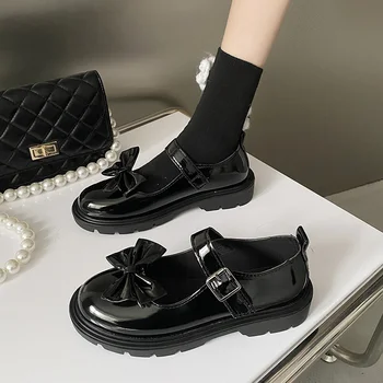 Женская обувь 2023 года, винтажные черные туфли Мэри Джейн с круглым носком, милые девушки, туфли на высоком каблуке и платформе в стиле Лолиты, Размер женской обуви