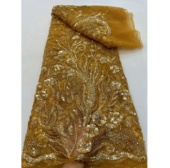 Высококачественная свадебная Французская кружевная ткань, Тюль, Тяжелая вышивка бисером, Блестящая для женского вечернего платья Allure