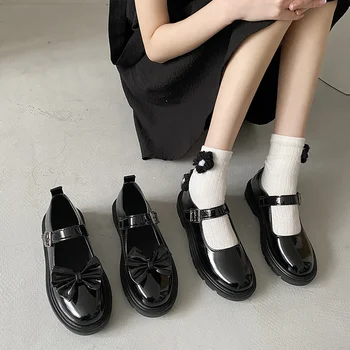 Женская обувь 2023 года, винтажные черные туфли Мэри Джейн с круглым носком, милые девушки, туфли на высоком каблуке и платформе в стиле Лолиты, Размер женской обуви